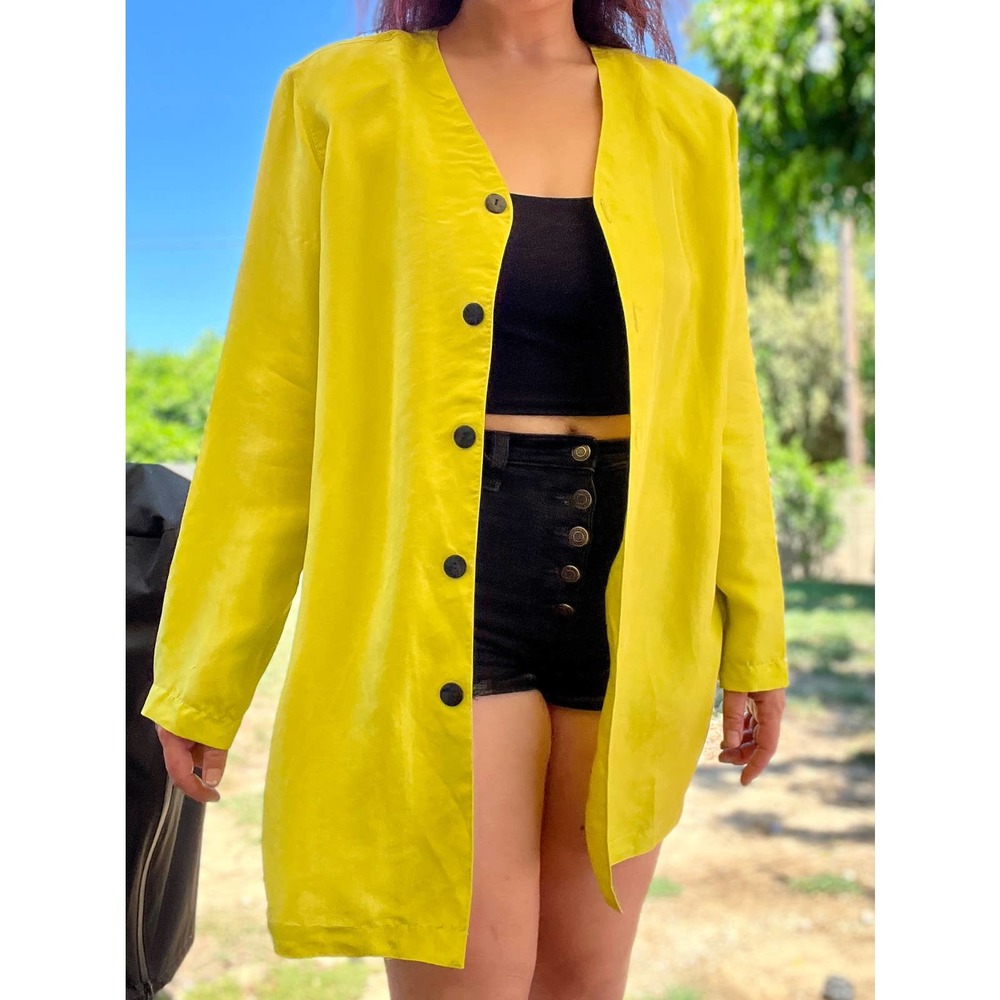 Vintage Diane Gilman Bright Yellow Silk Button Down Long Sleeve